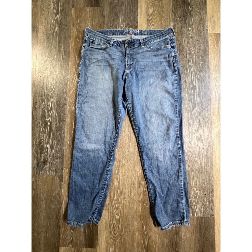 Denizen Levi Modern Straight Crop Jeans Womens 35" Medium Blue Stretch Denim